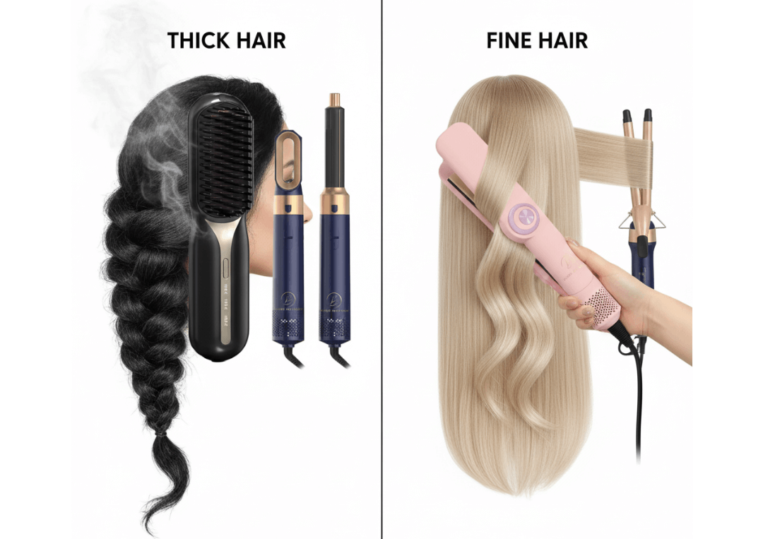 Comparison of hair styling tools for thick vs. fine hair types