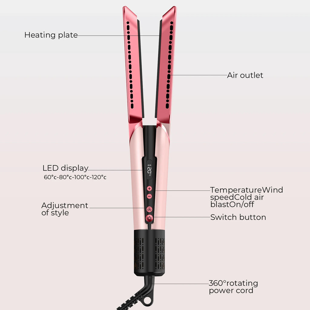 Hair straightener with labeled parts on a white background