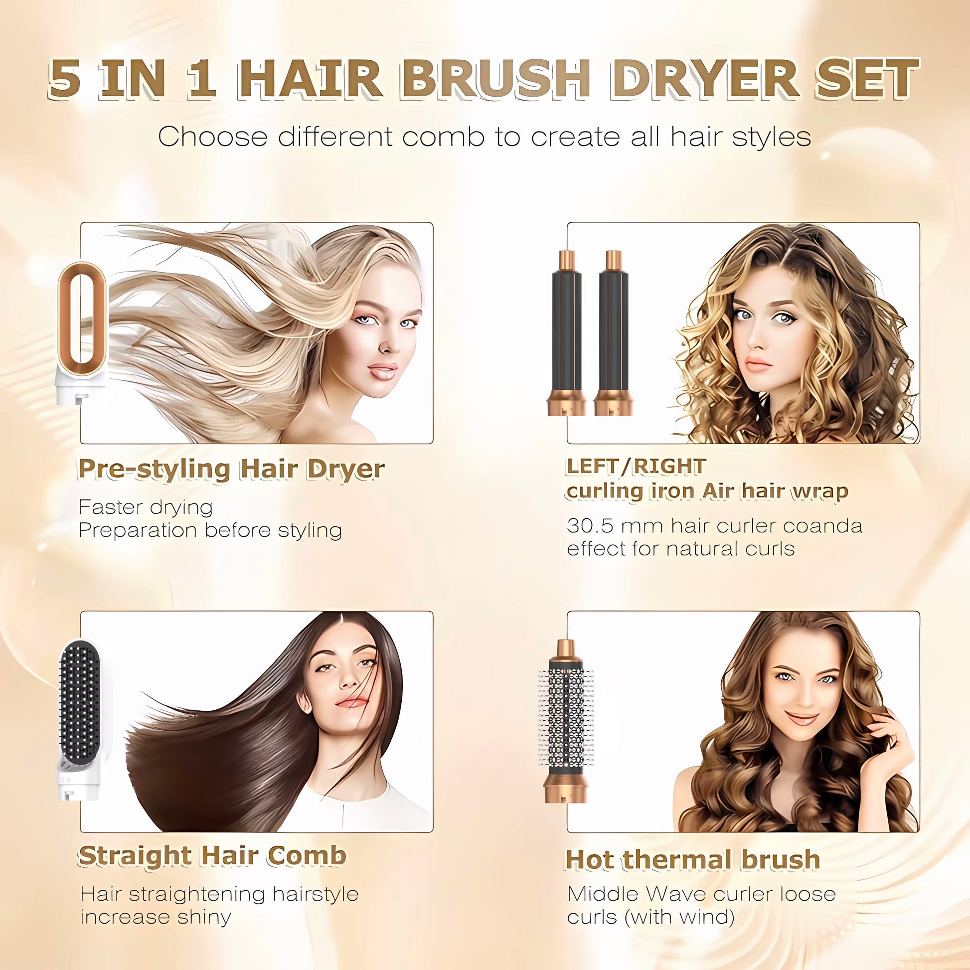 Blow Out Babe 5in1 Hair Air Dryer Professional Curling Iron Hair Straightener Styling Tool