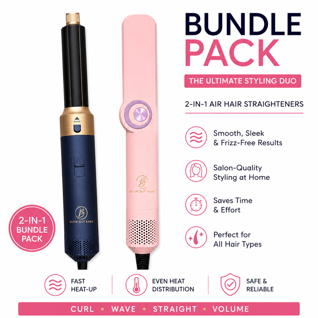 Blow Out Babe Bundle Pack 2in1 Straightner & 5in1 Curler - Pink/Blue