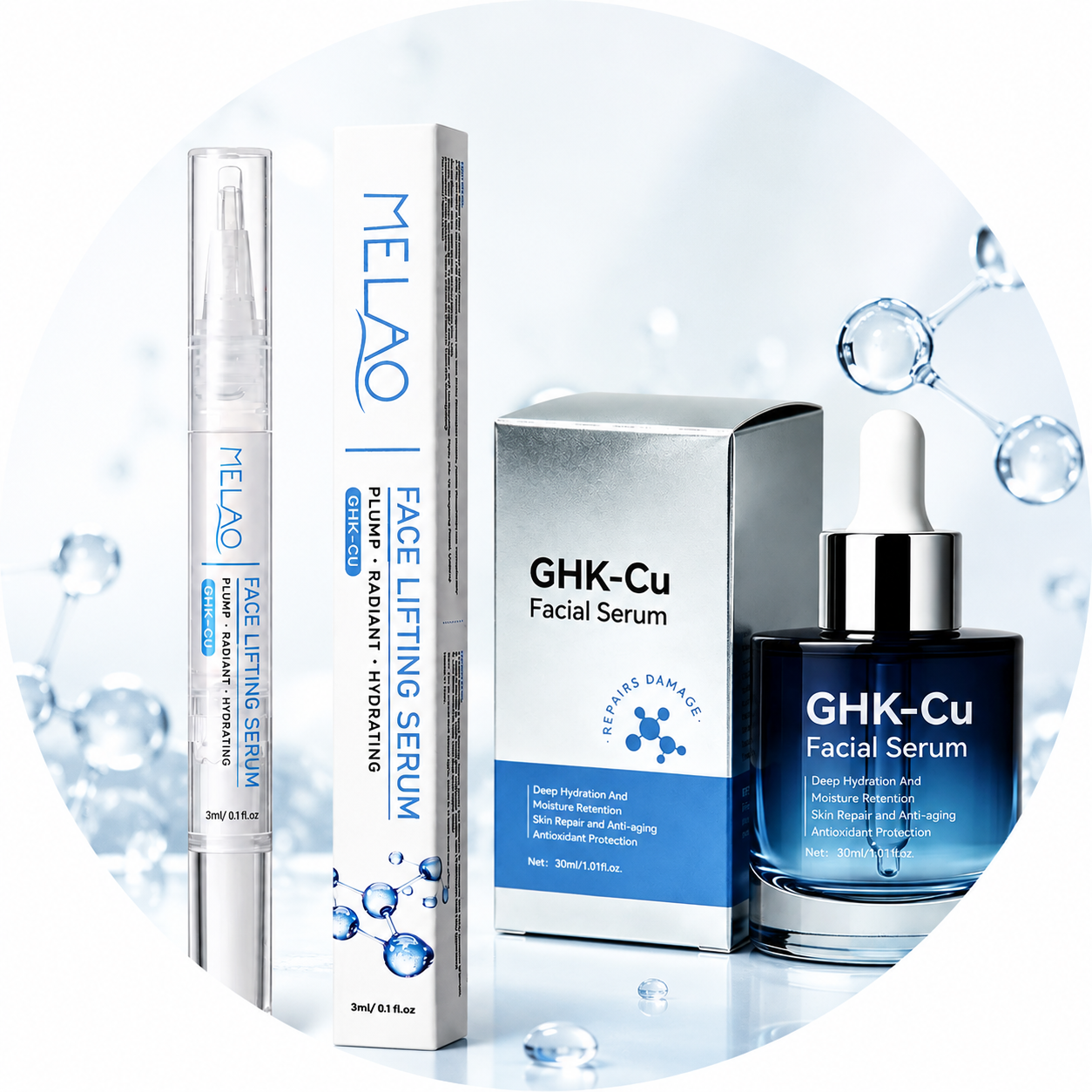 GHK-Cu Copper Peptide Face Serum 30ml & GHK-Cu Peptide Pen 3ml Bundel Pack