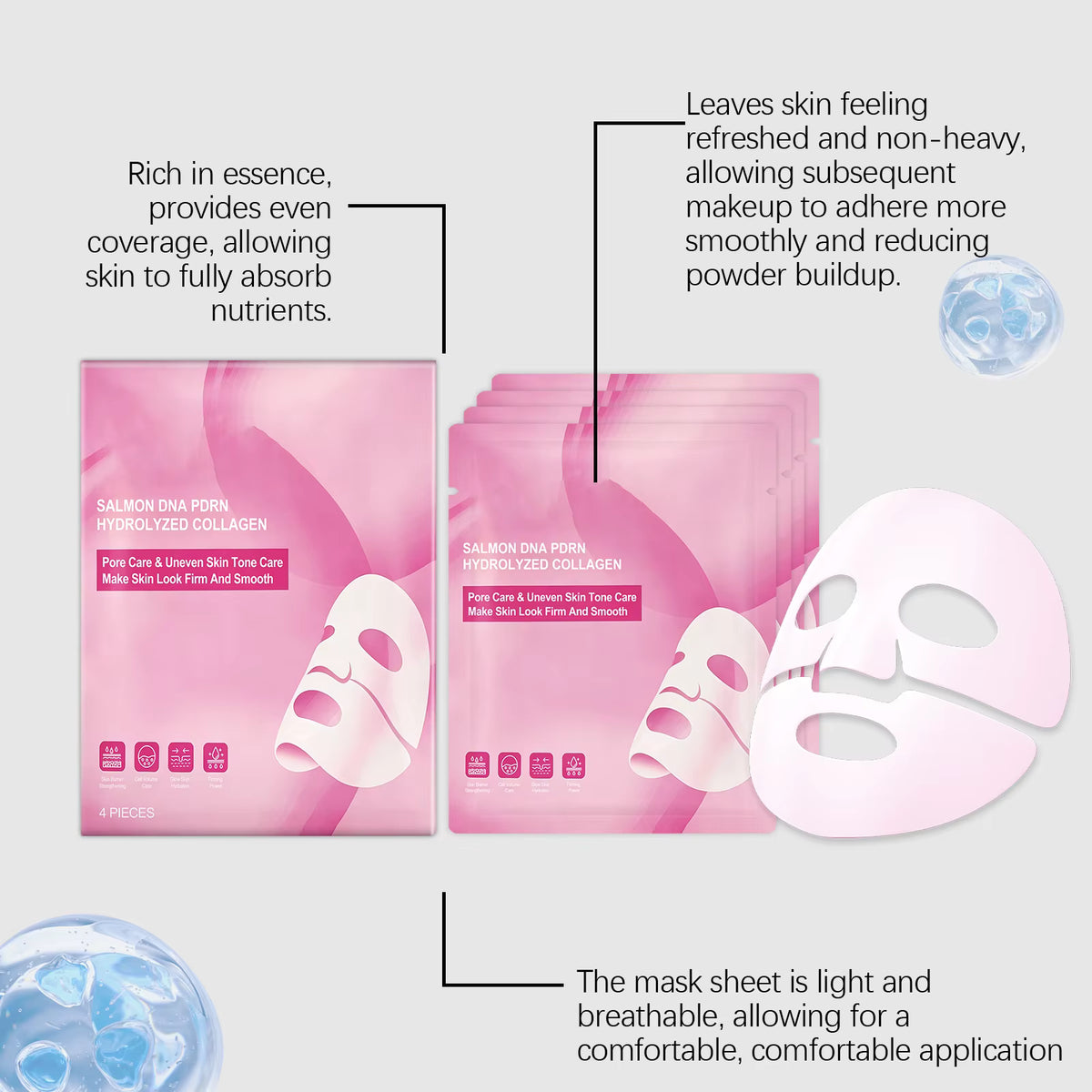 Korean Salmon DNA PDRN Hydrolyzed Collagen Face Mask 4 Pk