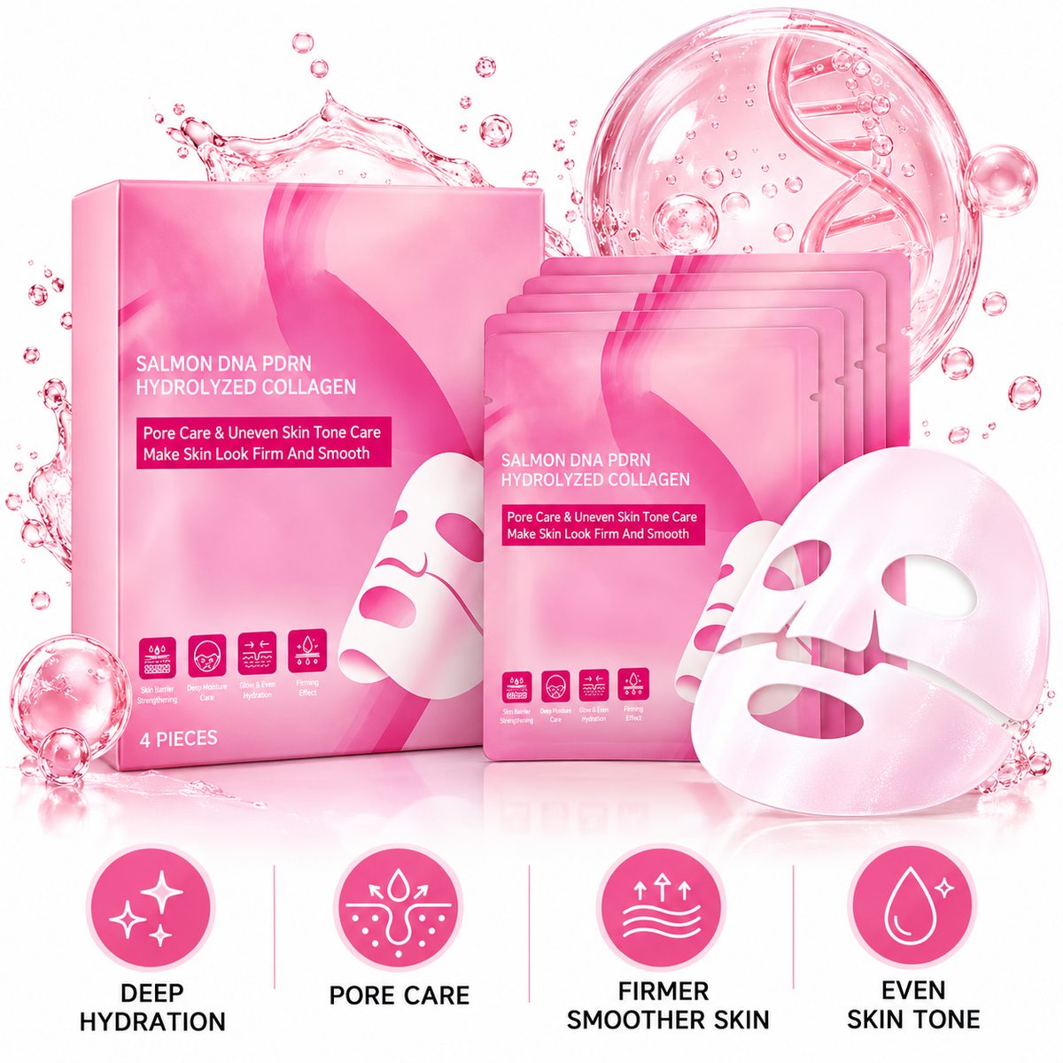 Korean Salmon DNA PDRN Hydrolyzed Collagen Face Mask 4 Pk