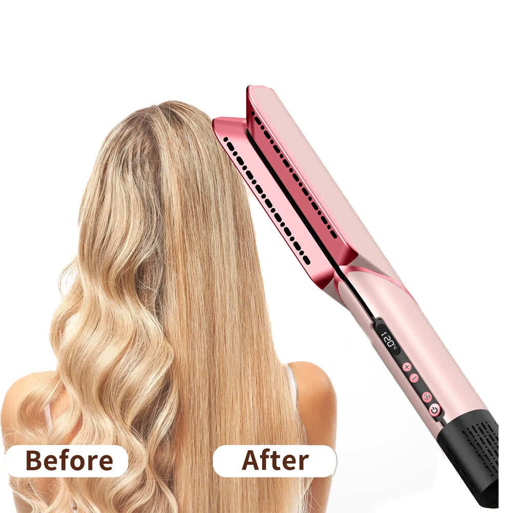 Hair straightener with a before and after effect on hair